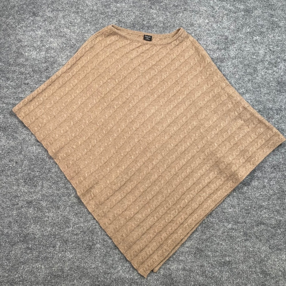 Dillards 100% Cashmere Poncho Wrap‎ Camel Tan Cable Knit One Size Sweater Cape